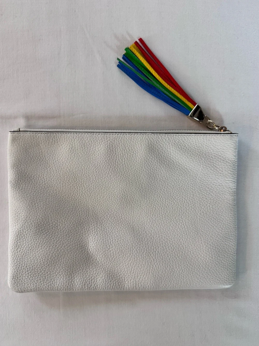 kate spade Kourtney Pride Clutch, White with Rainbow Logo and Tassel